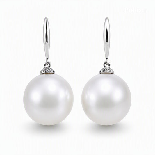 South Sea pearl drop earrings with natural diamonds — 18K white gold 11.5-12mm round | Tayam Sydney CBD
