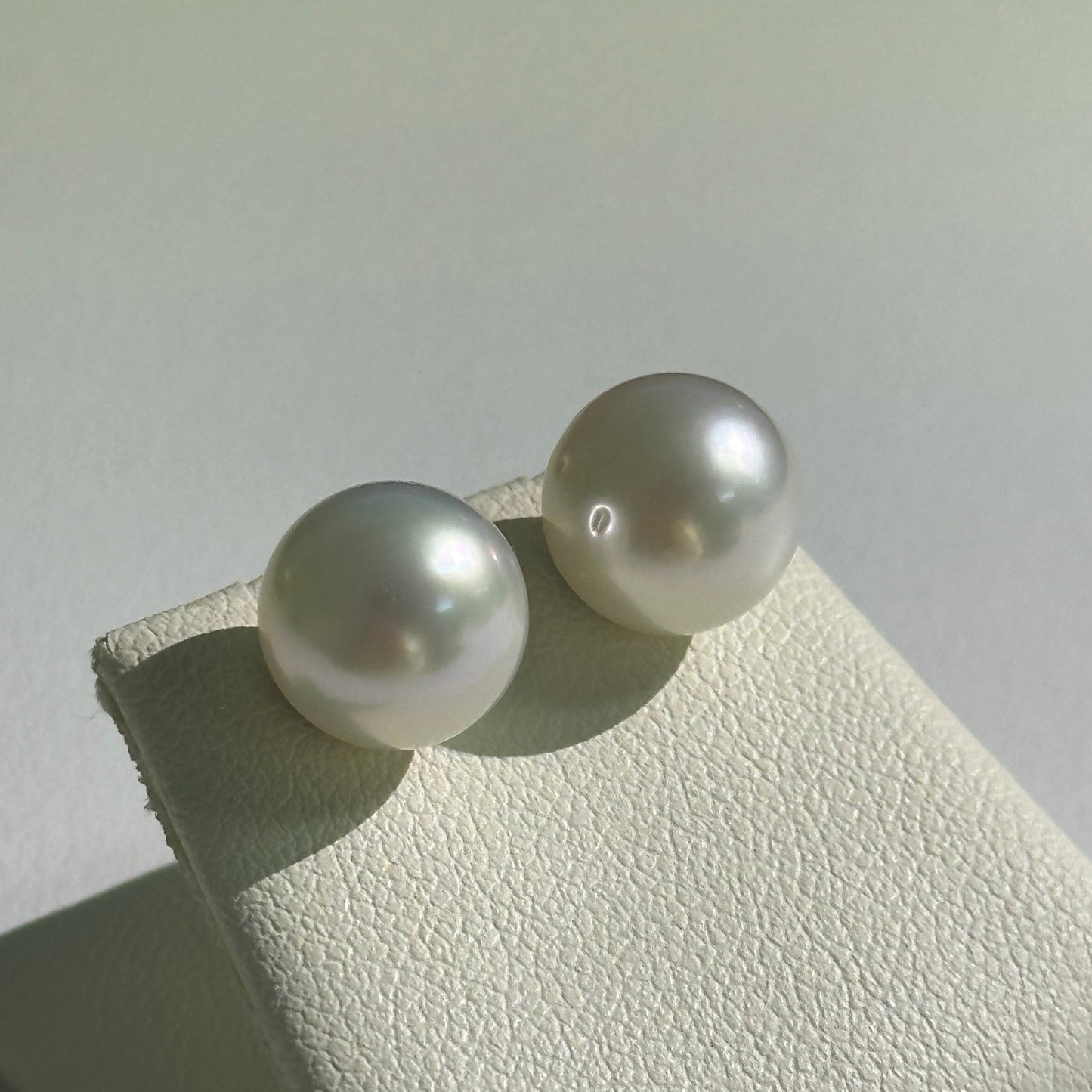 South Sea pearl stud earrings on display — natural untreated pearl gift Sydney CBD Tayam Jewellery