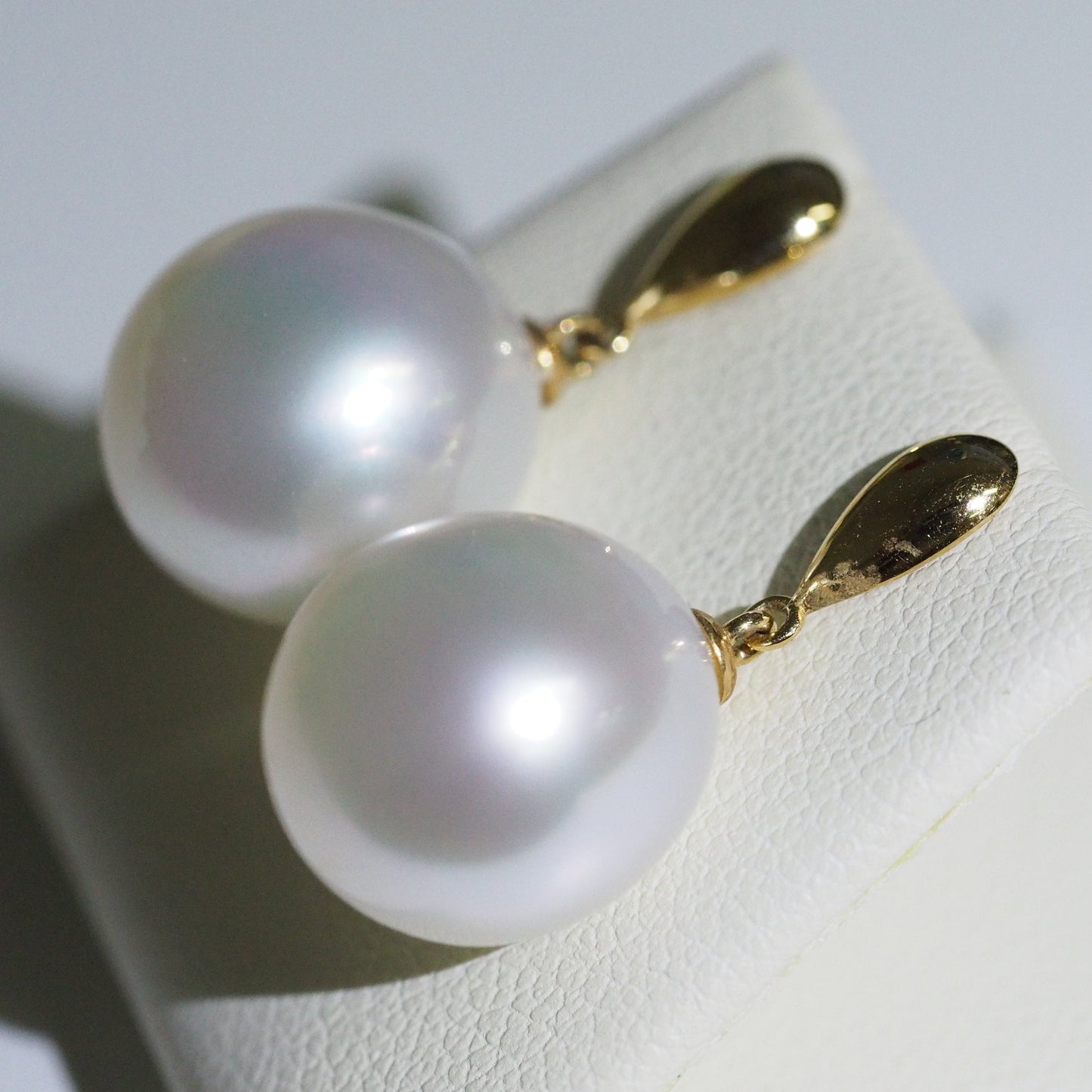 South Sea pearl earrings side view — 18K yellow gold near round | Tayam Sydney CBD