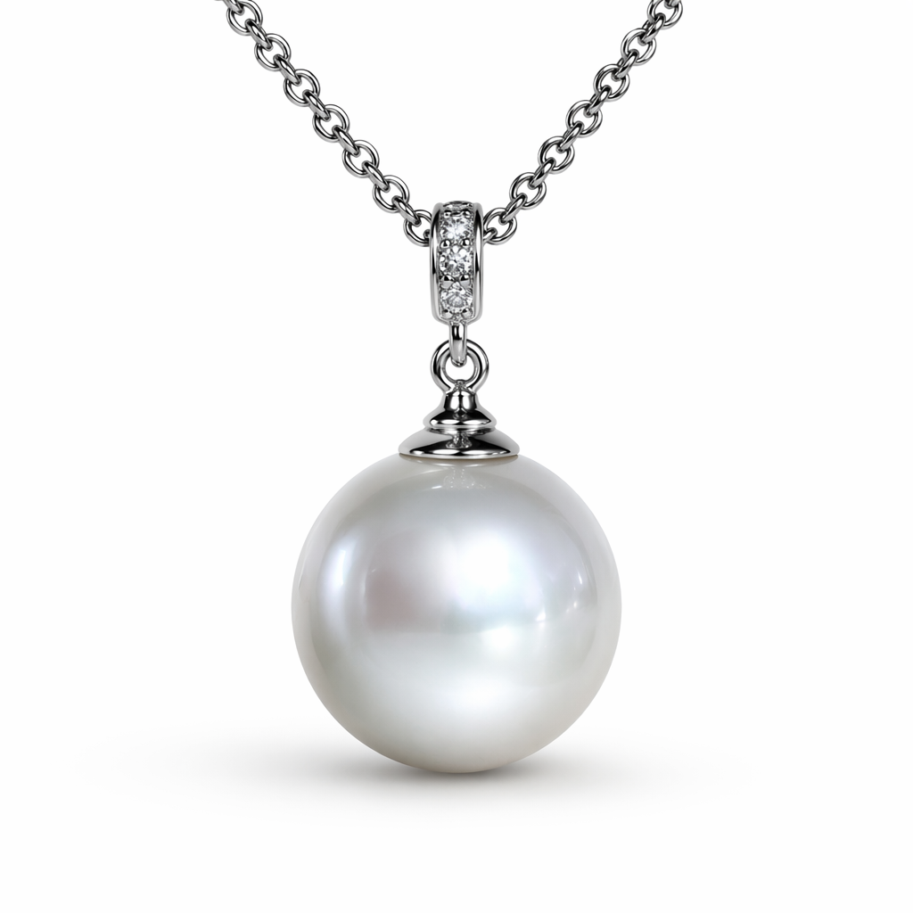South Sea pearl pendant with 18K white gold chain — AAA lustre round pearl | Tayam Jewellery Sydney