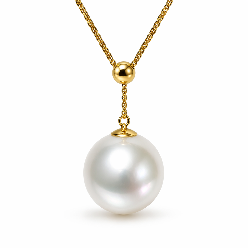 South Sea pearl pendant with 18K yellow gold chain — round pearl pink overtones | Tayam Jewellery Sydney