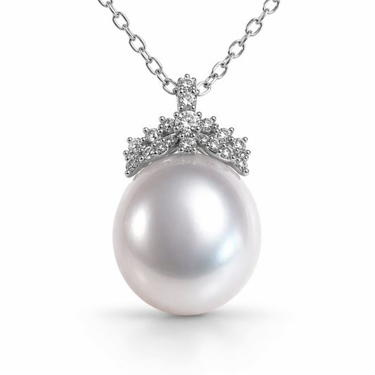 South Sea pearl pendant with diamond tiara — 18K white gold statement size | Tayam Sydney CBD