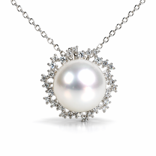 South Sea pearl pendant with diamond starburst — 18K white gold lavish design | Tayam Sydney CBD