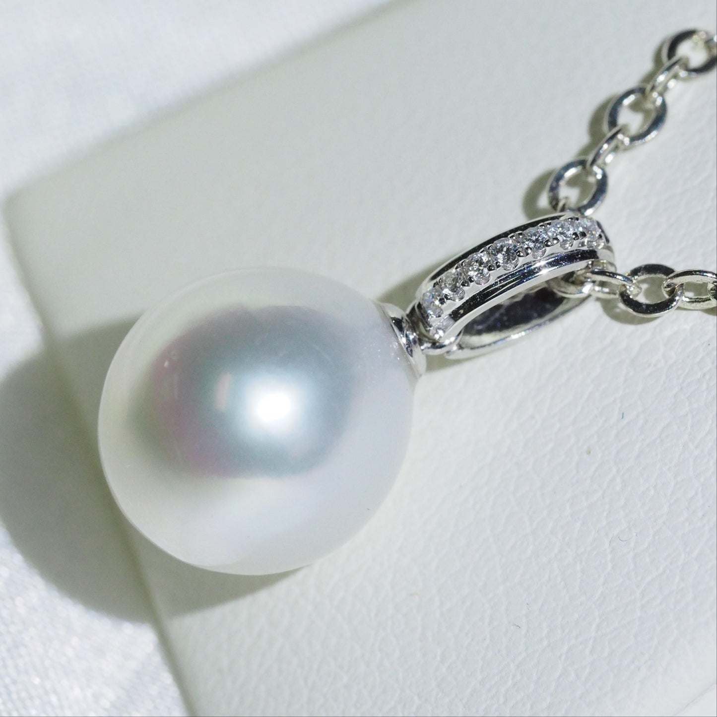 11mm South Sea pearl pendant side view — AAA lustre 18K white gold | Tayam Sydney CBD