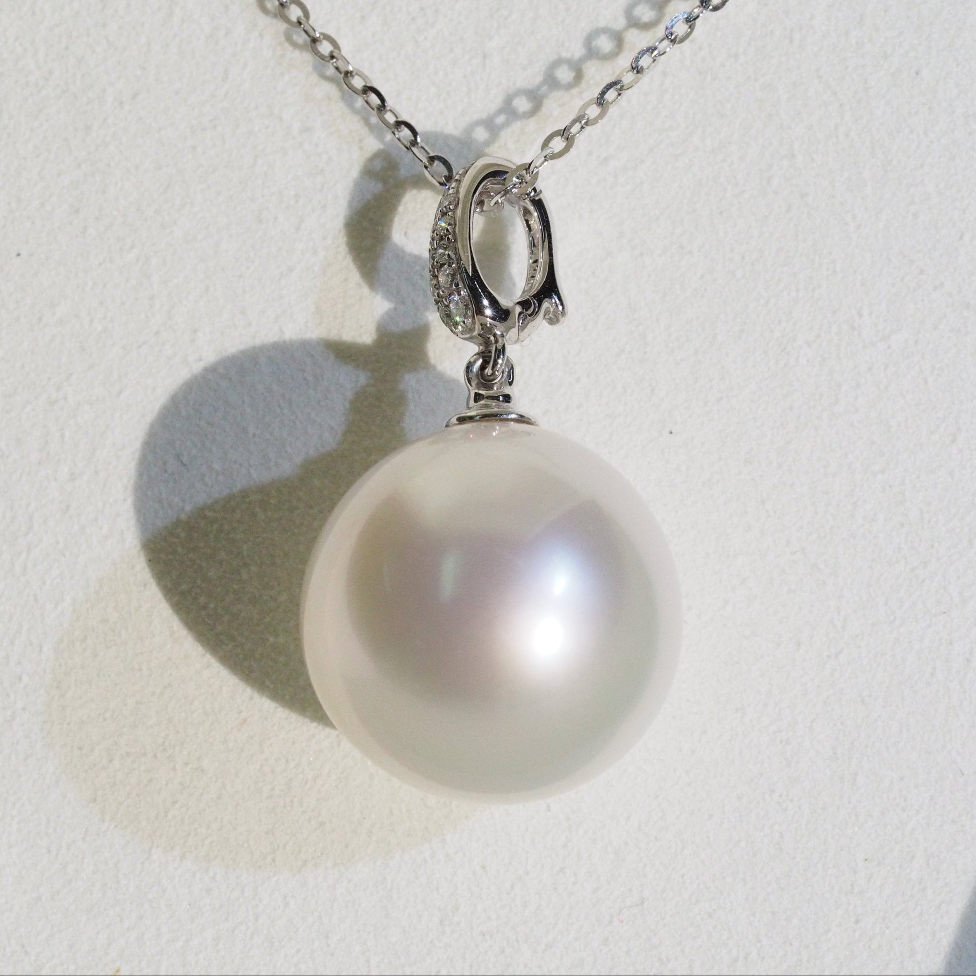South Sea pearl pendant side view — exceptionally rare size 18K white gold | Tayam Sydney CBD