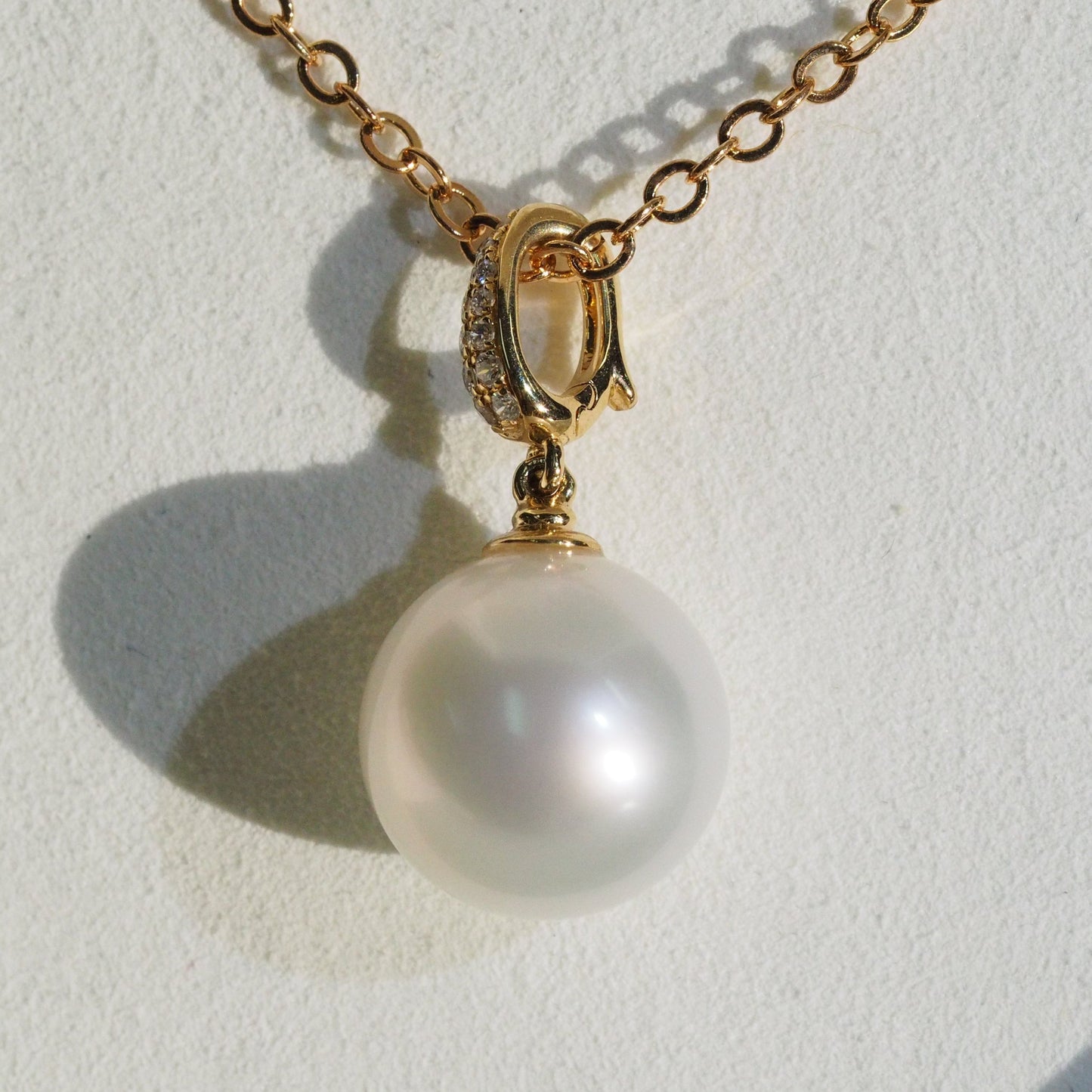 South Sea pearl pendant side view — round classic design 18K yellow gold | Tayam Sydney CBD