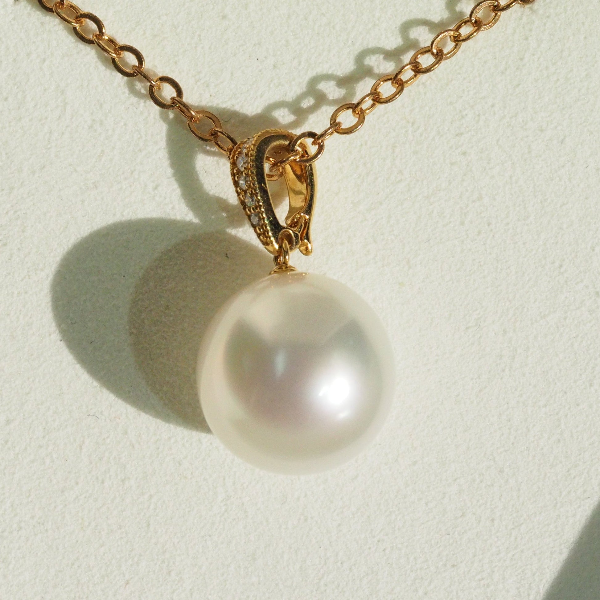 South Sea pearl pendant side view — round classic design 18K yellow gold | Tayam Sydney CBD