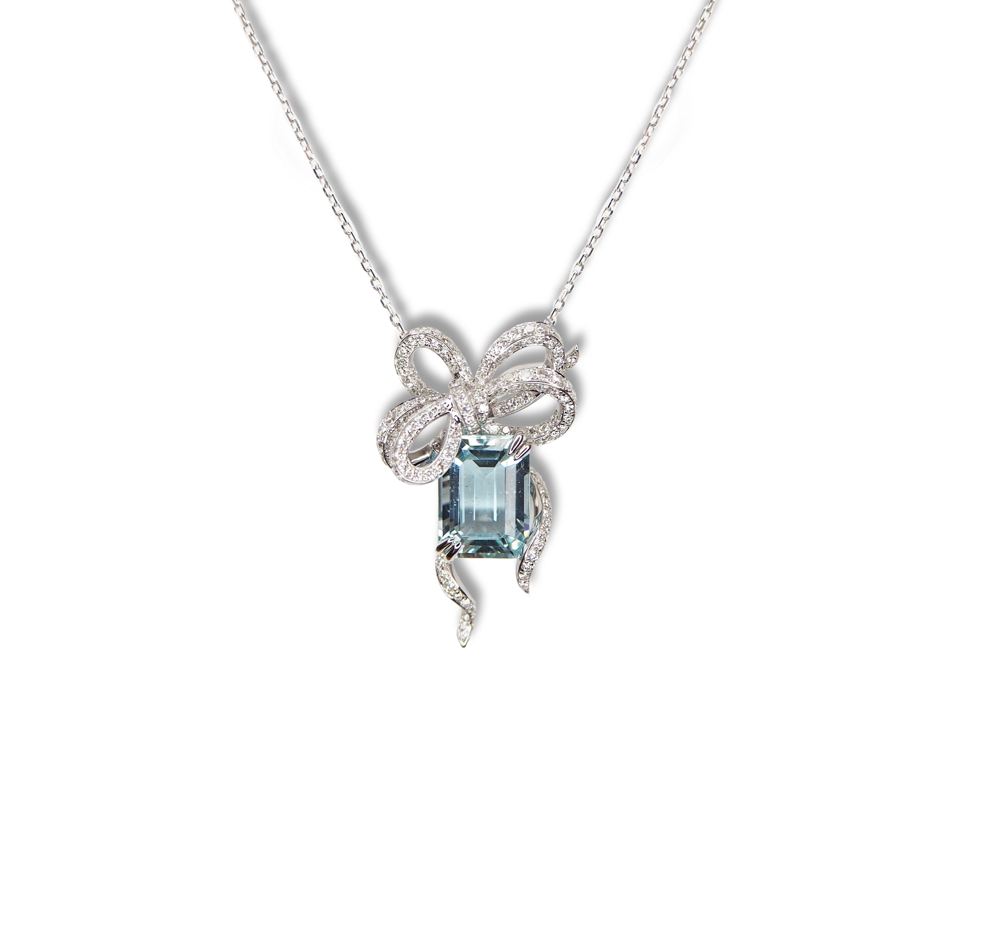 2.79cts Pear Shape Diamond and Aquamarine Drop Pendant – G Collins & Sons